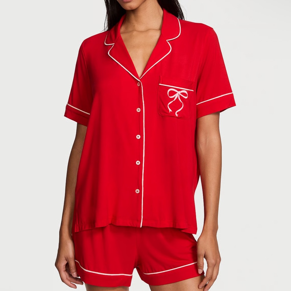 Victoria's Secret Red Pajama Set with Notched Collar